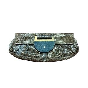 R&Y Augousti brown snakeskin clutch bag